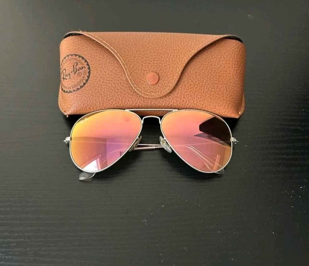 Ray-Ban RB3026 Aviator Pink Mirror Flash Sunglasses Gold Frame 58mm Italy
